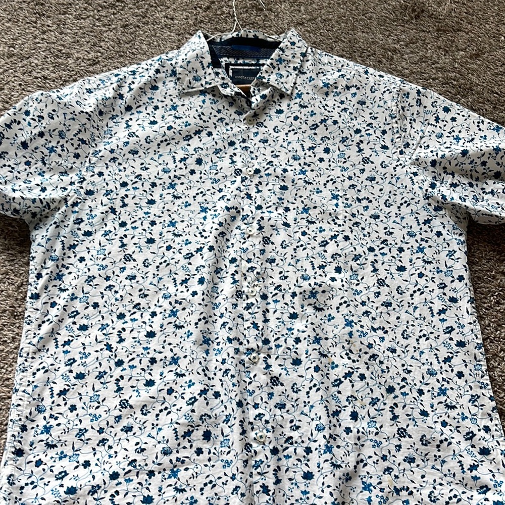 Denim & flower button down shirt